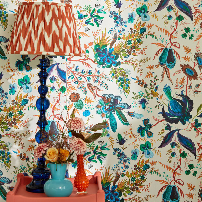 Wonderland Floral Wallpaper, Lapis/Emerald/Carnelian