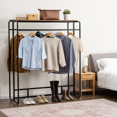 Metal Garment Clothing Storage Rack w/ Shelf