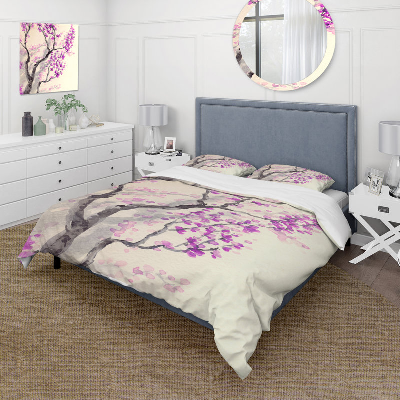 Pink/Purple/Brown Microfiber Duvet Cover Set, Twin Duvet Cover + 1 Standard Sham