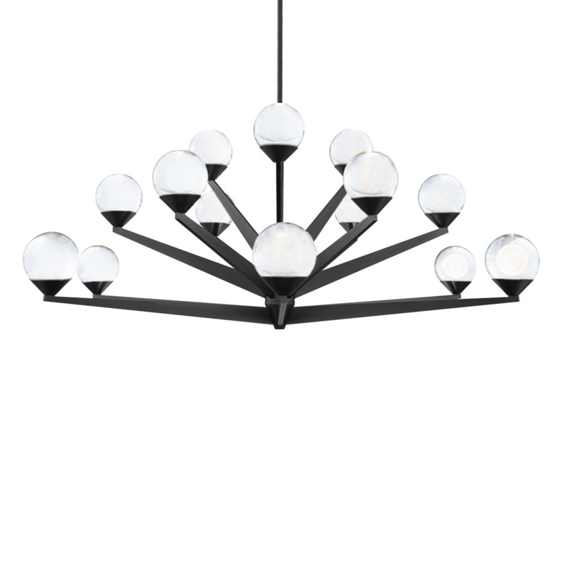 Modern Black Crystal 15-Light LED Sputnik Sphere Chandelier