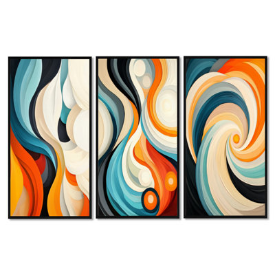«Cosmic Dance of Colors - Orange Abstract», reproduction sur toile 3 pièces