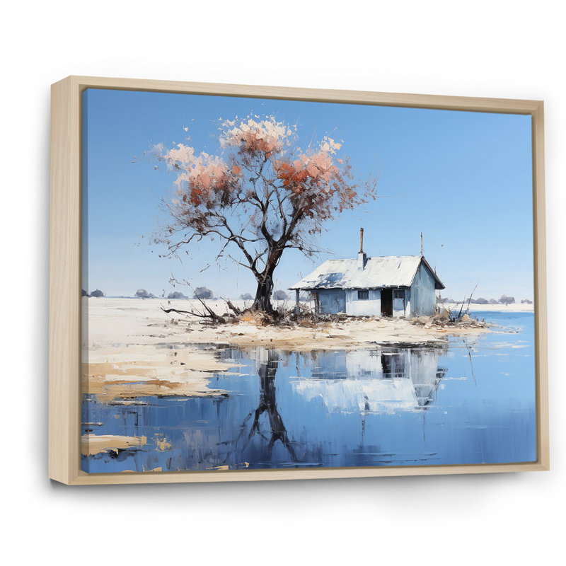 «Minimalisme» Lakefront Cottage Oasis 3 - Paysage, art mural sur toile tendue, Cadre flottant brun