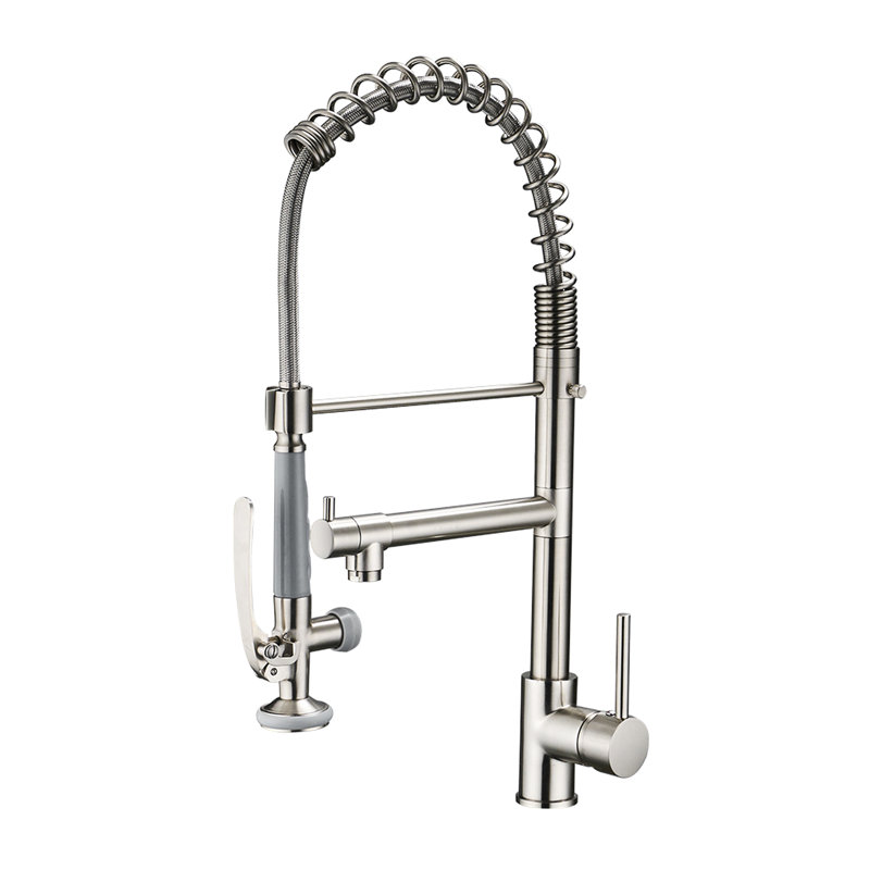 Pull Down In Kitchen Faucet - Brushed Nickel Modern Single Handle Hot And Cold Sink For Commercial With Utilization