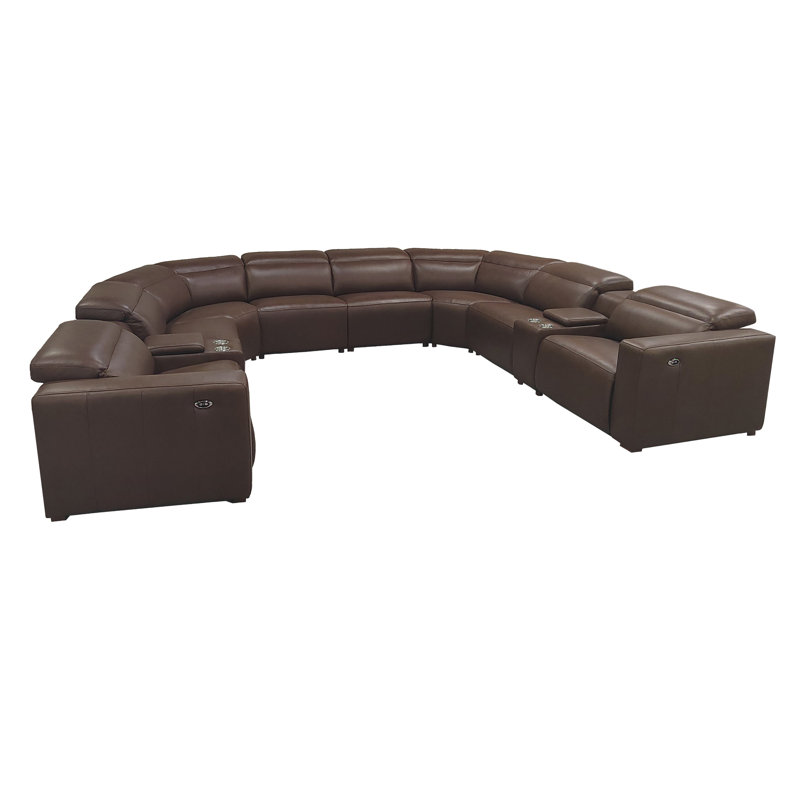 Alpine Top Grain Leather Reclining Modular Sectional, Chestnut