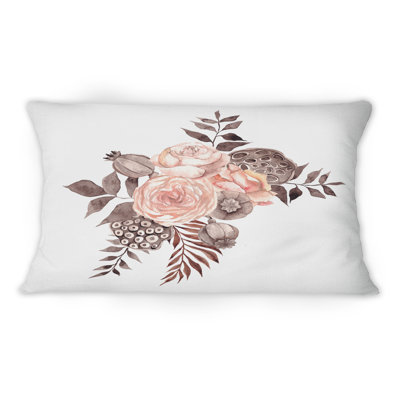 Coussin décoratif avec bouquet de fleurs séchées et d'herbes de pampa 12 po x 20 po
