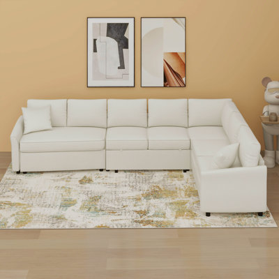 L-Shaped Sofa Convertible Sofa Bed Pull Out Sofa Sleeper With Two Back Pillows, Two USB Ports And Two Power Sockets