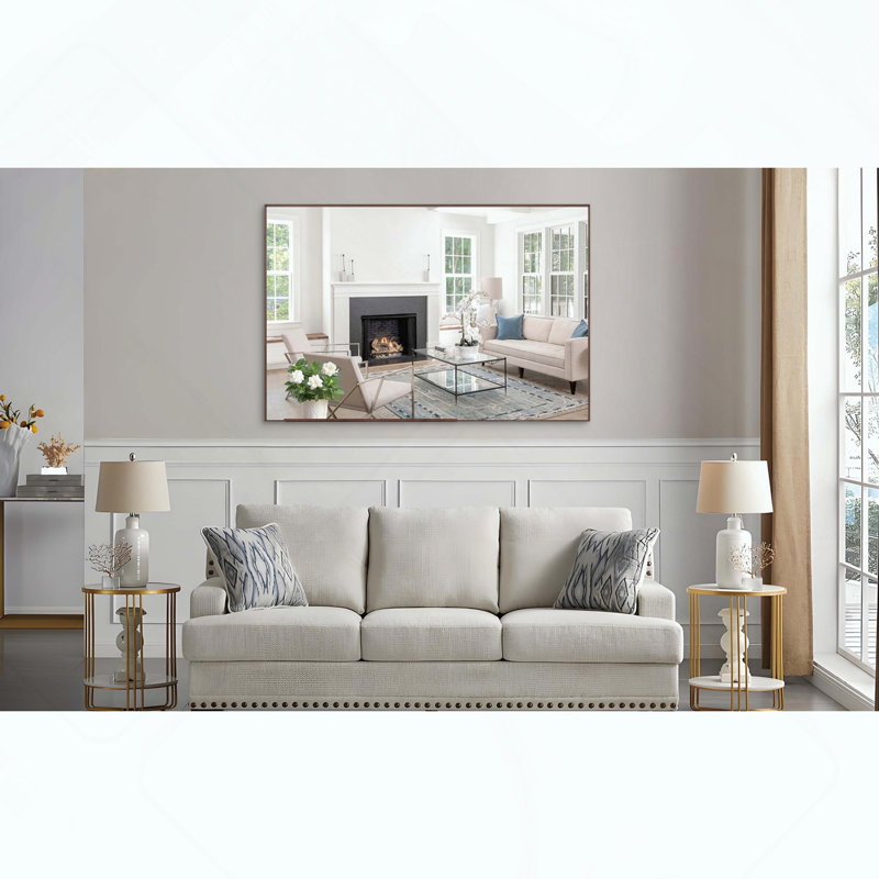 Miroir rectangulaire surdimensionné avec plateau amovible et cadre en noyer, Noyer