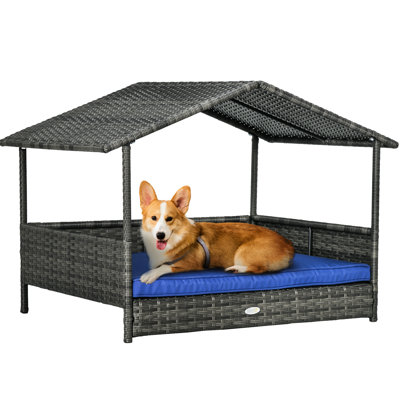 Niche pour chien avec auvent pour chien, bleu
