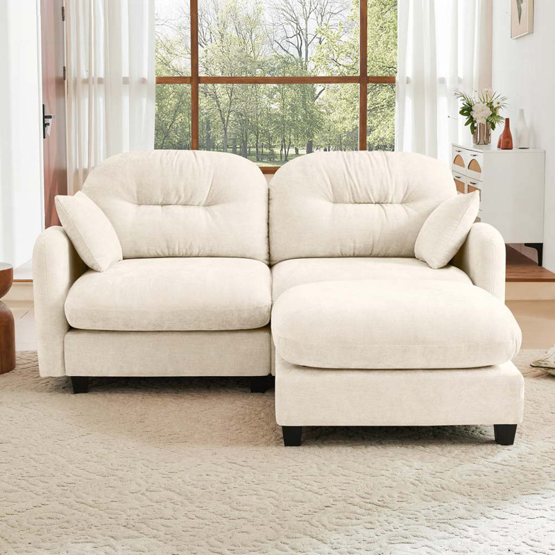 Canapé modulaire en chenille 2 places avec 2 coussins et repose-pieds, 2, Beige, H 36,6 po x l 74 po x P 934 po