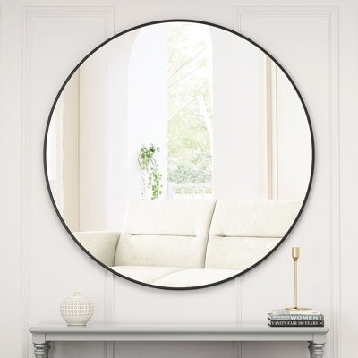Black Metal Framed 39 Inch Bedroom Mirror - Wall Mounted For Bathroom Living Room Decor Dressing