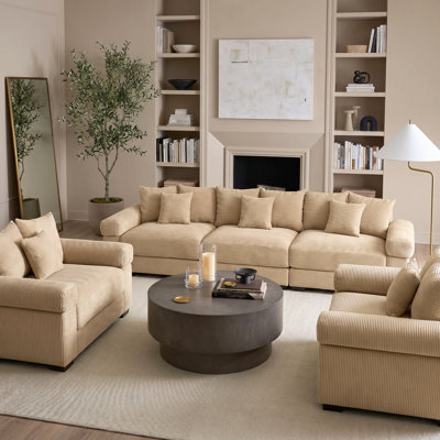 Ensemble de salon rembourré en velours côtelé moelleux moderne à 5 places avec canapé 3 places et fauteuils assortis Fickes