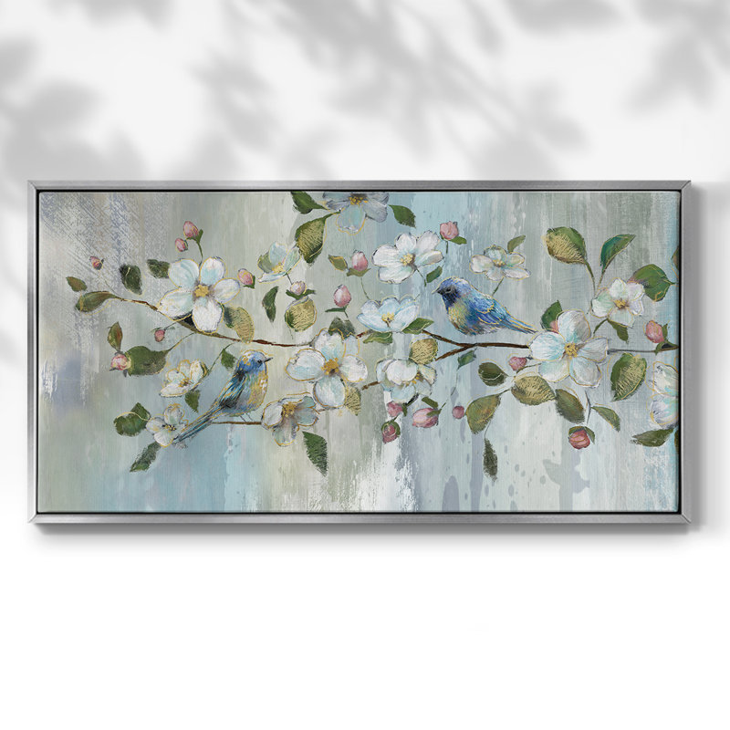 Painterly Spring - Toile tendue avec châssis encadré - Prêt à être accroché, H 25 po x l 49 po, Argent argent