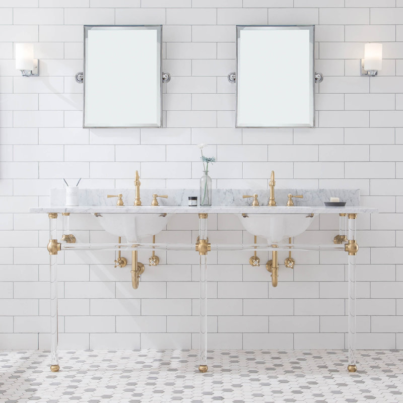 Empire Stone Oval Console Bathroom Sink with Faucet and Overflow, Satin Brass