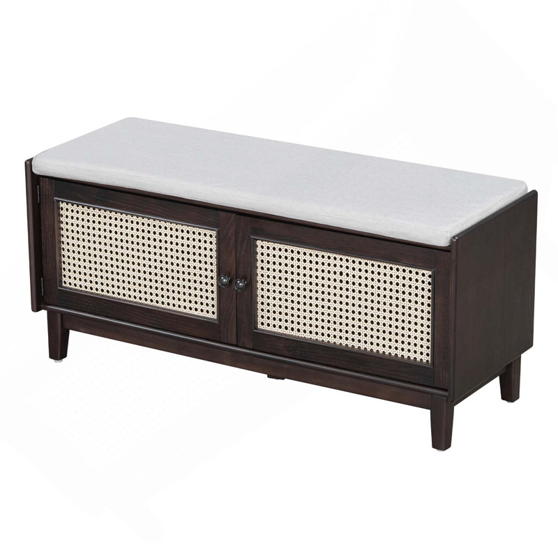 Banc d'entrée en rotin avec rangement Boho, Espresso