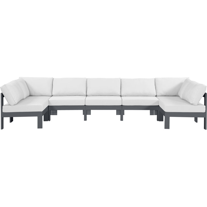Athaleyah 150'' Wide Aluminum Patio Sectional with Cushions, White, Dark Gray