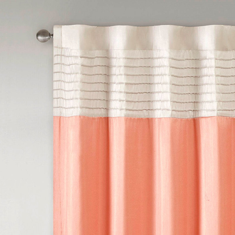 Polyoni Pintuck Curtain Panel(Only 1 Pc Panel), Orange/Beige, 50.03" W x 84.03" L