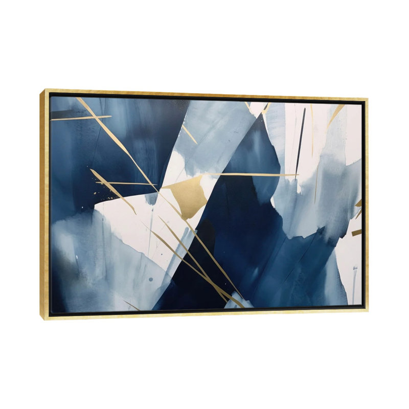 Dark Blue Abstraction III, 18" H x 26" W x 1.5" D, No Mat, Gold Floater Framed Canvas