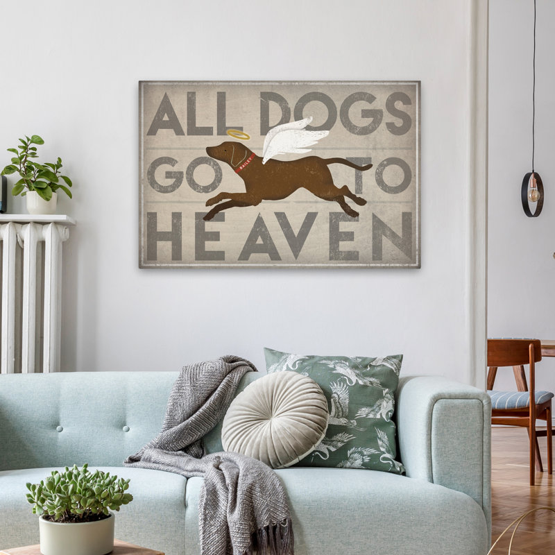 «All Dogs Go To Heaven II» - art animalier brun chocolat ange, H 24 po x l 36 po