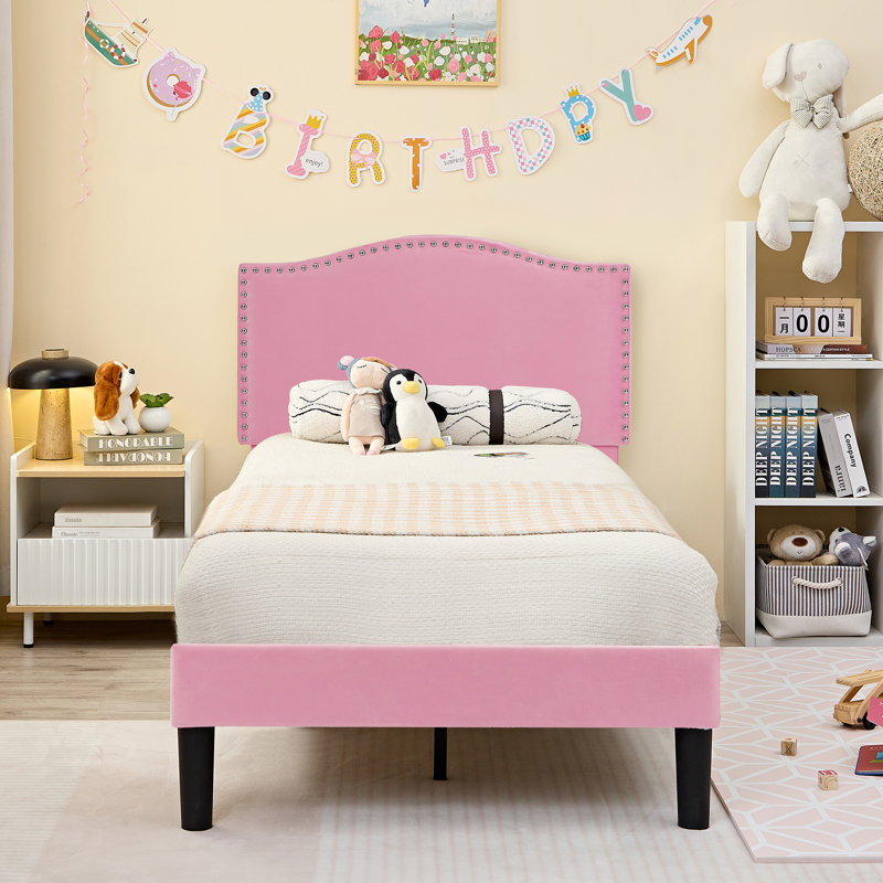 Structure de lit tapissier Auxter, Simple, Rose