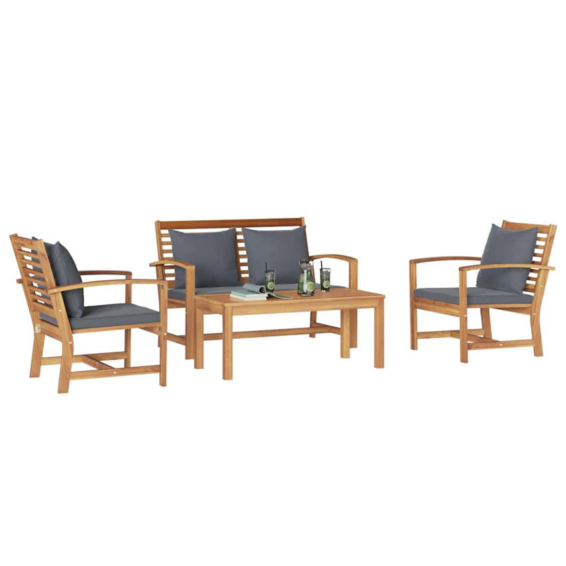 Ensemble de canapé de jardin vidaXL 4 pièces en bois de teck massif naturel, Gris