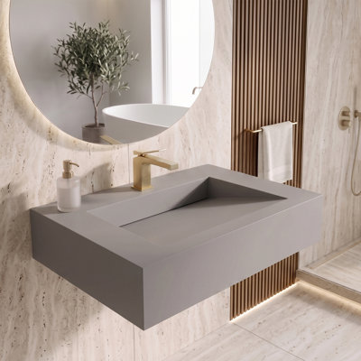 Pyramid 30" Wall Mounted Rectangular Solid Surface Bathroom Sink in Matte Finish, Gray