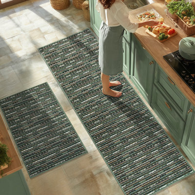 Extra Large Vintage Striped Anti-Fatigue Kitchen Mat 2-Piece Set