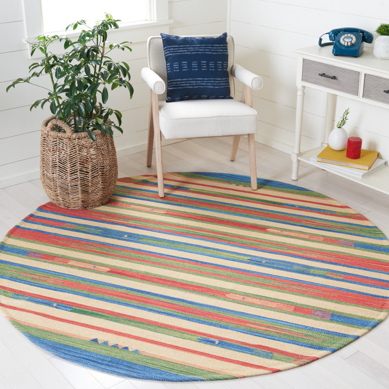 Barela Hand Woven Cotton Southwestern Rug, Round 6'
