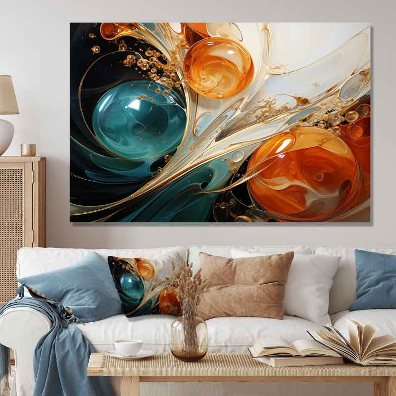Tempête blanche blanche, bleue et orange - Peinture abstraite, art mural, Toile tendue, H 40 po x l 60 po x P 1,5 po