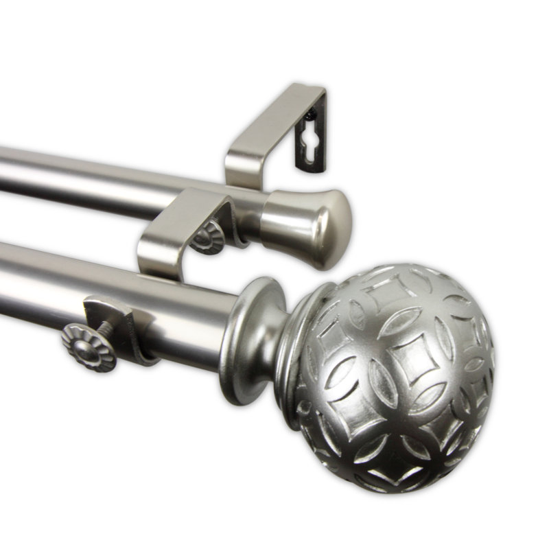 Tringle à rideaux double réglable 1 po Lebo, Nickel satiné, 48 po à 84 po