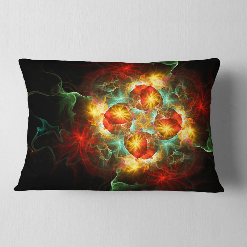 Fractale jaune et fleur rouge - coussin imprimé abstrait