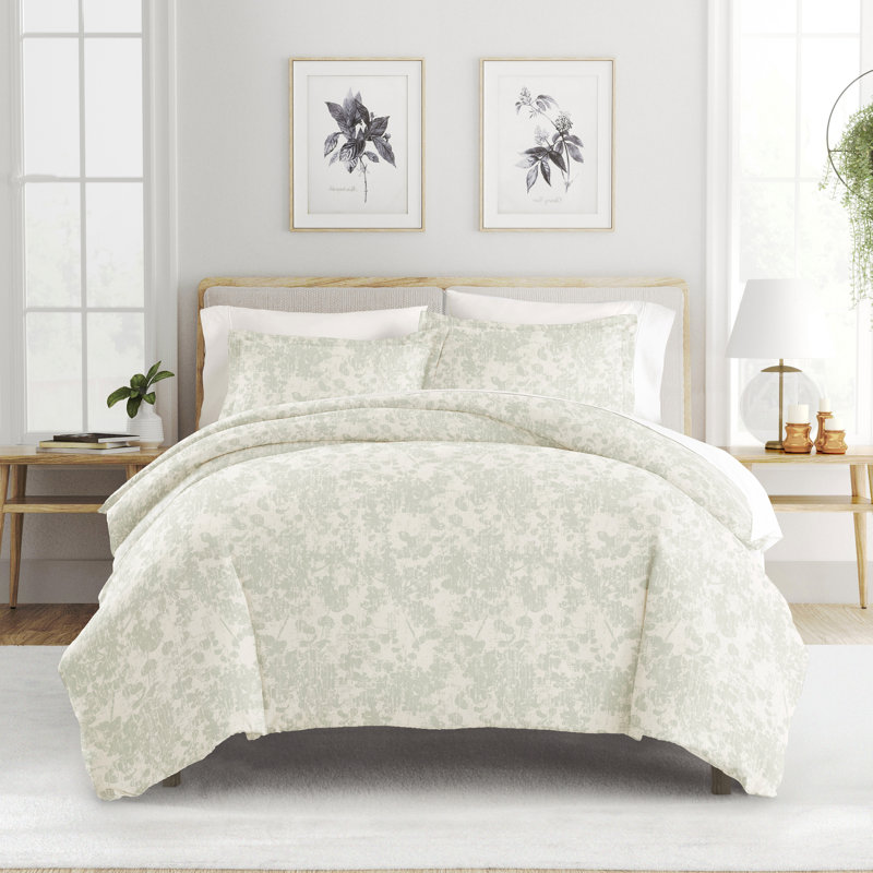 Patterned Ultra Soft 3 Piece Duvet Cover Set - Serenity, Full/Queen, Weathered Floral Green Mist