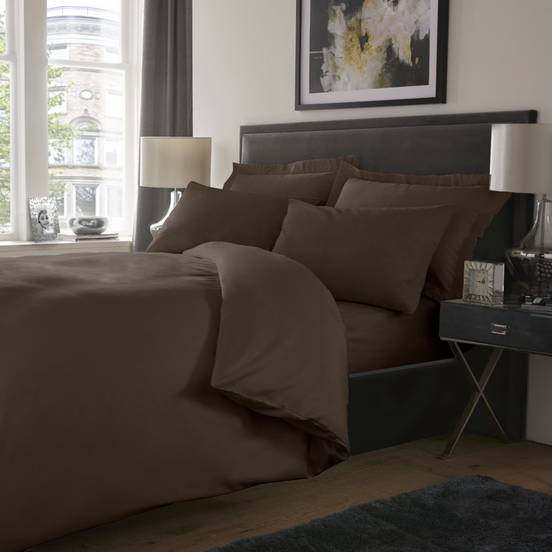 Dull Satin Solid Colour Duvet Cover Set with Pillowcases Included, Chocolate Brown