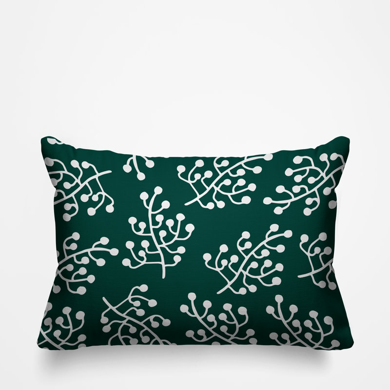 Coussin intérieur / extérieur Charis Wild Flower, 14 po x 20 po, Émeraude, Rectangulaire