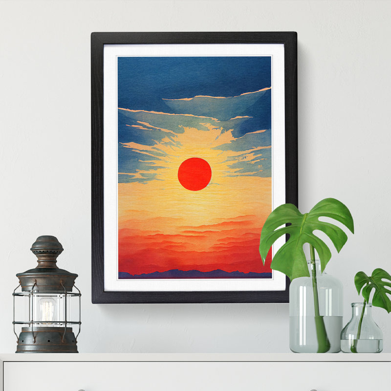 Sun Watercolour - Single Picture Frame Print, Black, 64cm H x 46cm W x 2cm D