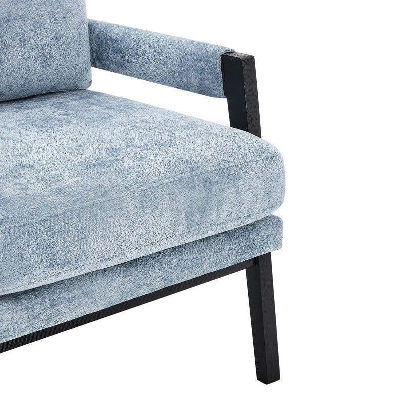 Chaise d'appoint Mid-Century moderne en chenille bleue - Revêtement luxueux, coussin de dossier réglable, fauteuil avec structure en bois massif avec patins de pieds, coussin amovible pour plus de polyvalence