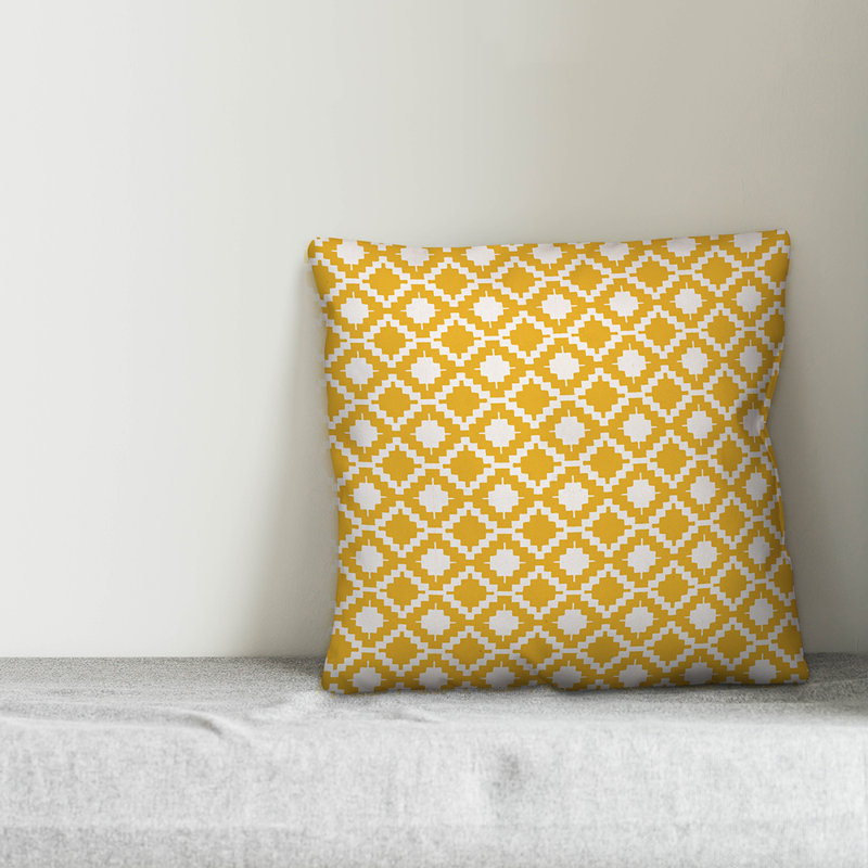 Geometric Reversible Throw Pillow, 18" x 18", Yellow/White Geometric 1