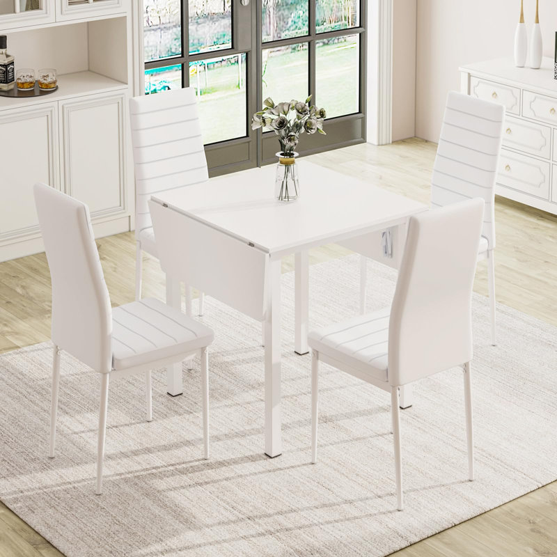 Canita 4 - Person Dining Set, White, White