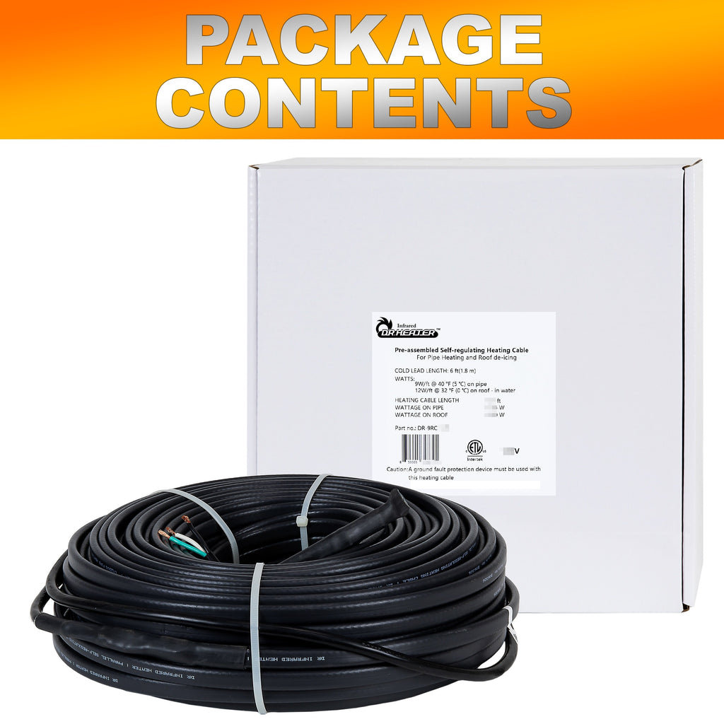 Dr Infrared Heater DR-9RC1100 Self-Regulating Heating Cable – 100FT, 12W/ft For Roof De-Icing & Pipe Freeze Protection