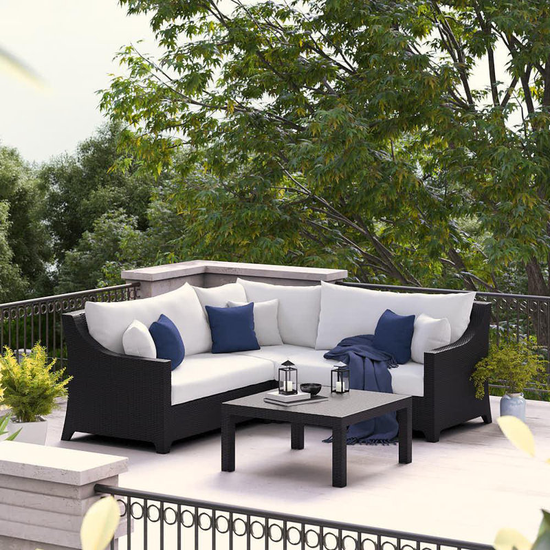 Fionnula 4 Piece Sectional Seating Group With Sunbrella Cushion Covers, Canvas Regatta Sunbrella® Canvas