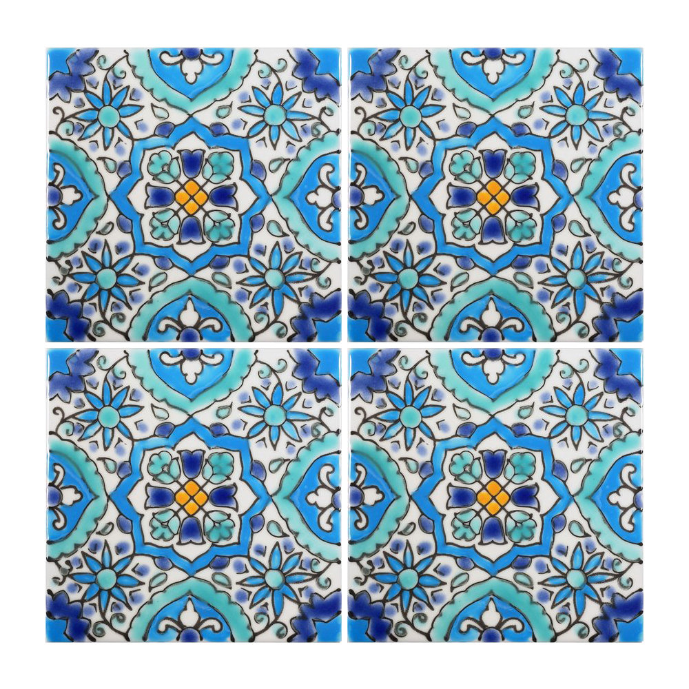 Casablanca Market Mediterranean 4" x 4" Ceramic Utica Decorative Tile in Blue & Reviews | Wayfair