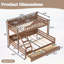 Lit superposé simple au-dessus de grand lit simple avec rangement, garde-corps courbés et tablettes latérales, structure en bois massif, aucun sommier requis, naturel profond-134228587-134228588