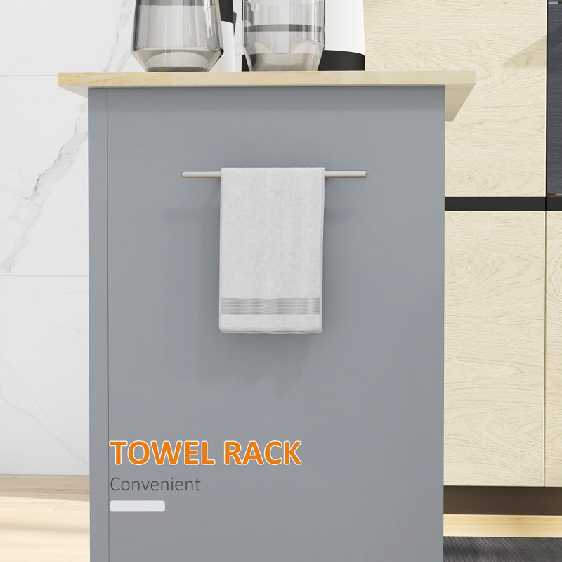 Chariot îlot de cuisine à roulettes, table de service portative avec tiroir, tablette réglable et 2 porte-serviettes HOMcom, gris