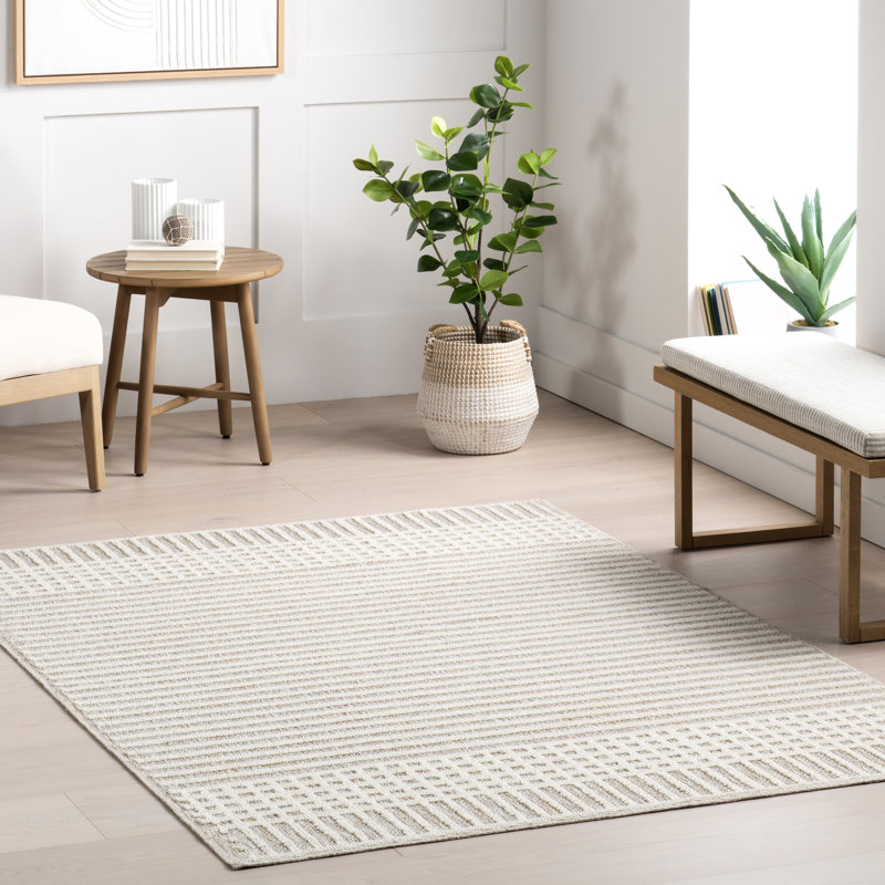 Yulia Geometric Bands Machine Washable Area Rug, Rectangle 5'3" x 7'7"