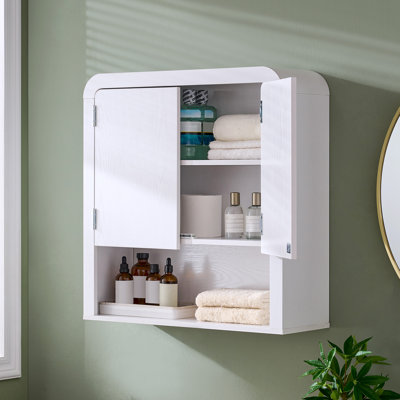Apollo Modern 24" Curved Bathroom Storage Cabinet with Two Doors and Open Shelf