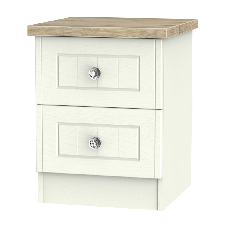 Fully Assembled Zenfield 2 Drawer Bedside Table, Cream Ash/Bordeaux Oak