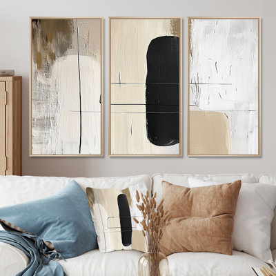 Compositions minimalistes et géométriques dans des tons de nature - ensemble d'art moderne mural Mid-Century