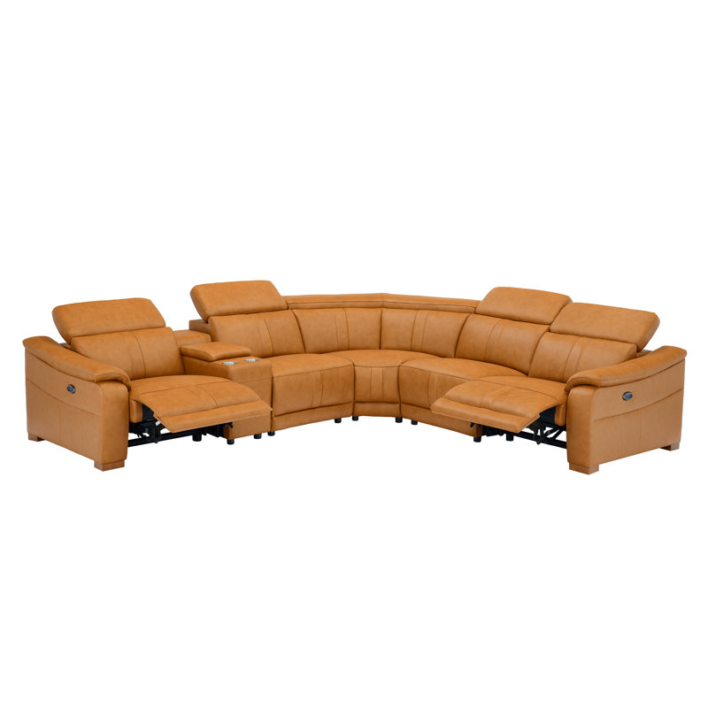 Canapé modulaire inclinable électrique en L Ayshea, Cuir synthétique gingembre, H 31,5 po x l 119,5 po x P 106 po