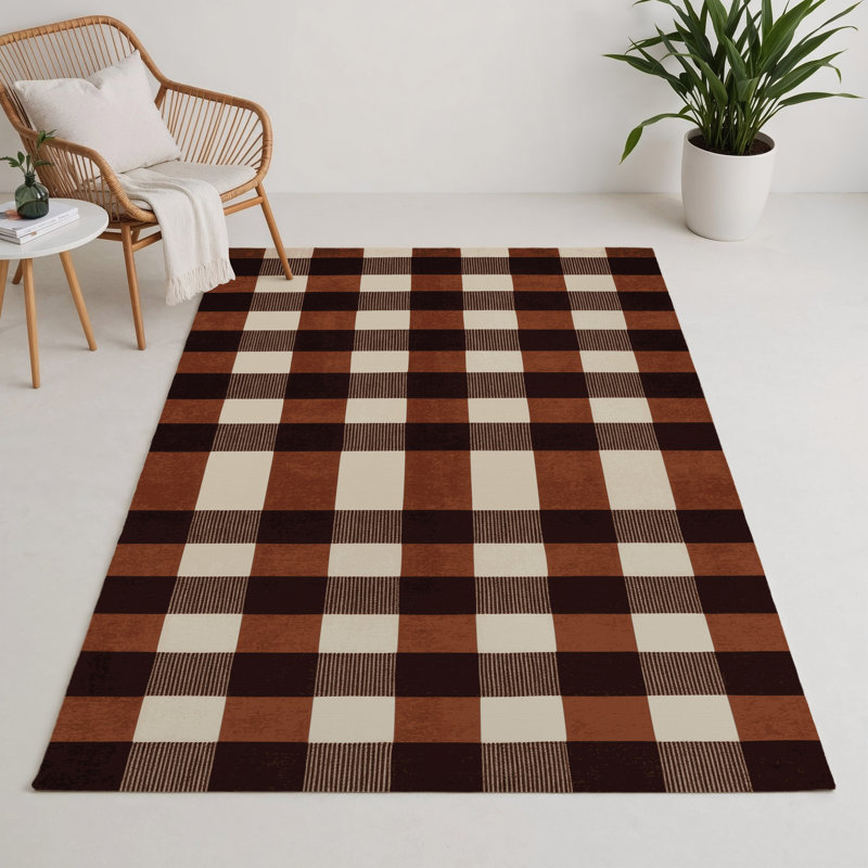 Tapis d'intérieur et d'extérieur à carreaux brun