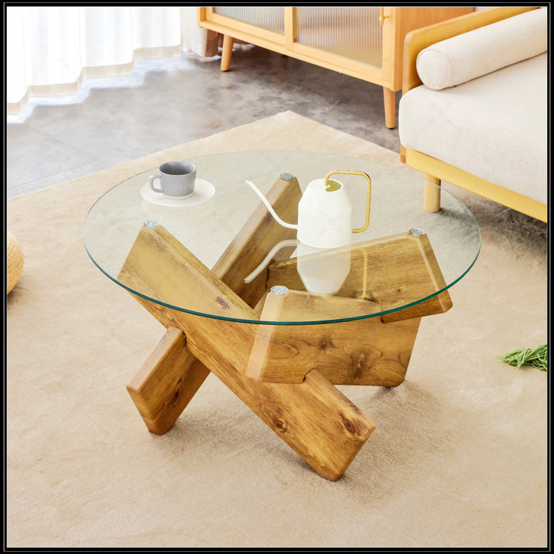 Table basse circulaire en verre, Brun rustique