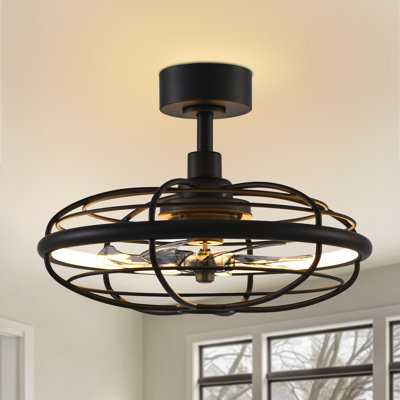 Kayaan 21'' Caged Ceiling Fan with LED Lights and Remote, 6 Speed,DC Motor, 5''/10'' Downrods